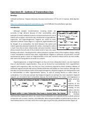 Chem Exp Synthesis Of Triarylmethanol Dyes Pdf Experiment