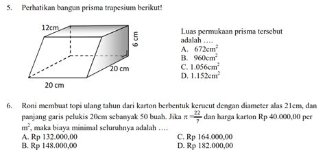 Latihan Luas Permukaan Bangun Ruang MATEMATIKA