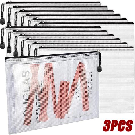 3pcs Mesh Zipper Pouch Document Bag Waterproof Zip File Folders A3 A4