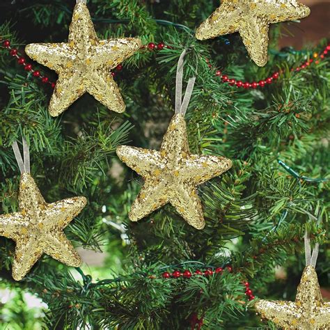 12 Piezas De Adornos De Navidad De Cinco Estrellas Puntiagudas