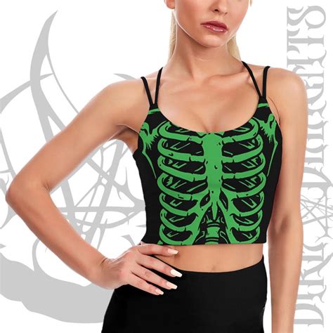 Goth Skeleton Torax Crop Top Gothic Cropped Top Skeleton Gothcore Crop