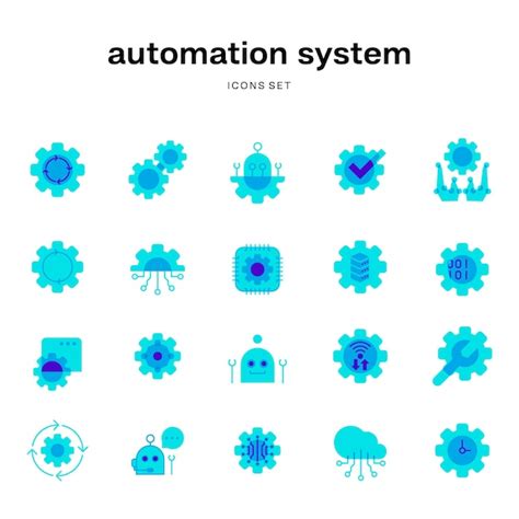 Blauer Symbolsatz des Automatisierungssystems für künstliche