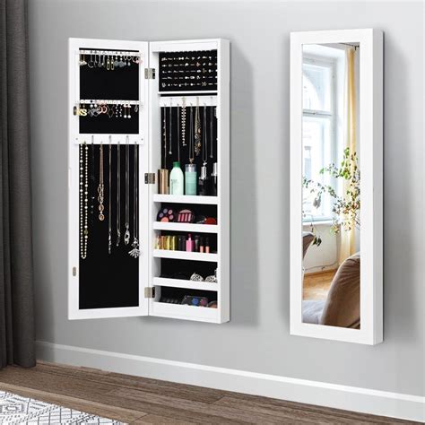 Costway Wall Door Mounted Mirrored Jewelry Cabinet Organizer Storage W