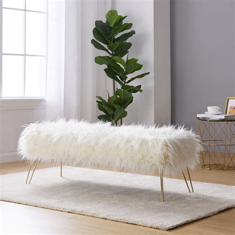 Oh Modern Contemporary Faux Fur Long Bench Ottoman Foot Rest Stoolseat