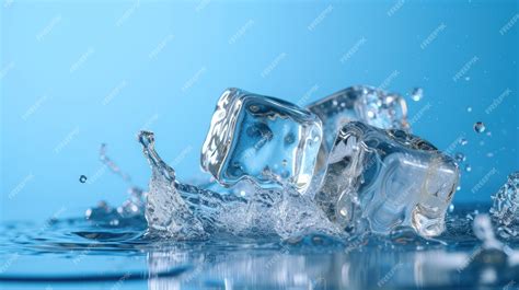 Premium Photo Close Up Of Ice Cubes With Melt Water On Blue Background Ice Concept For Drinks