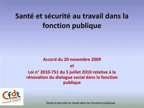 Ppt Sant Et S Curit Au Travail Dans La Fonction Publique Powerpoint