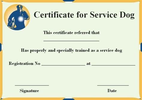 Service Dog Certificate Templates Free Certificate Templates Service