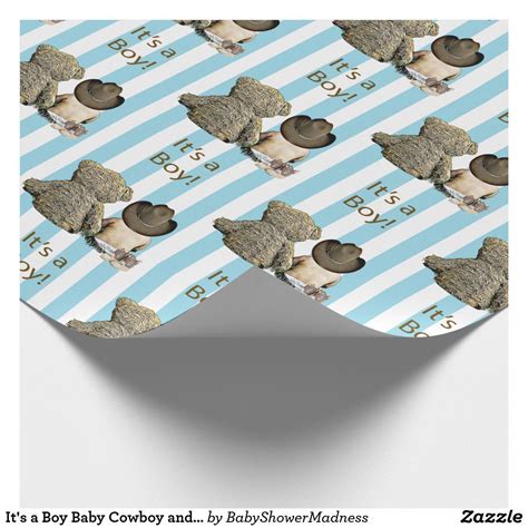 Its A Boy Baby Cowboy And Teddy Bear Baby Shower Wrapping Paper