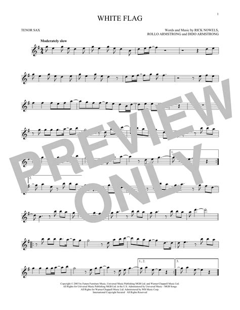 White Flag By Dido Sheet Music For Tenor Sax Solo At Sheet Music Direct