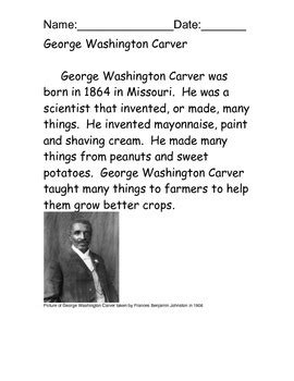 George Washington Carver Reading Comprehension Free Tpt