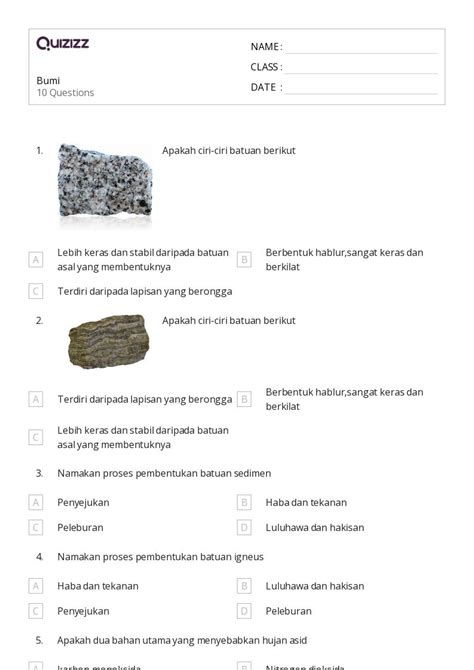 Lembar Kerja Mineral Dan Batuan Untuk Kelas Di Quizizz Gratis