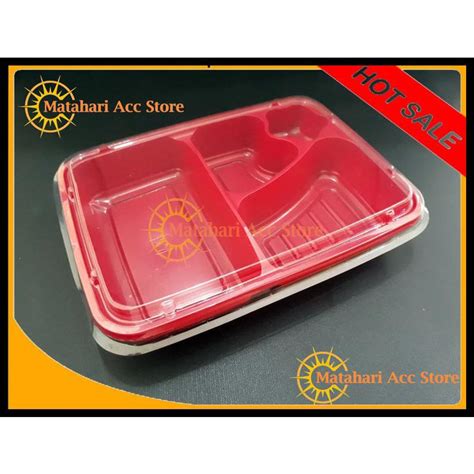 Jual Mika Box Bento 4 Skat Kotak Makan Tray Merah Isi 50 Pcs