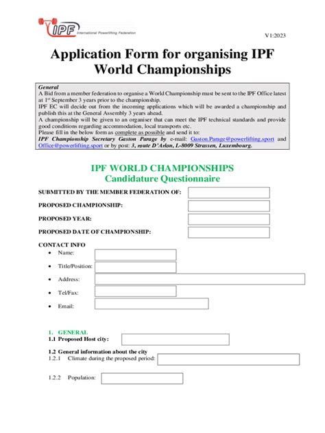 Fillable Online Application Form For Organising Ipf World Championships