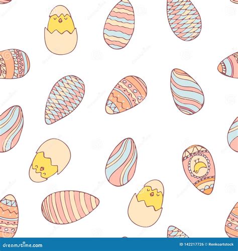 Handdrawn Easter Seamless Pattern With Eggs Stock Vector Illustration