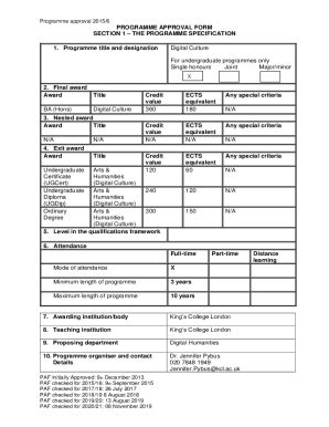 Fillable Online Get The Free Programme Approval 201011 PROGRAMME