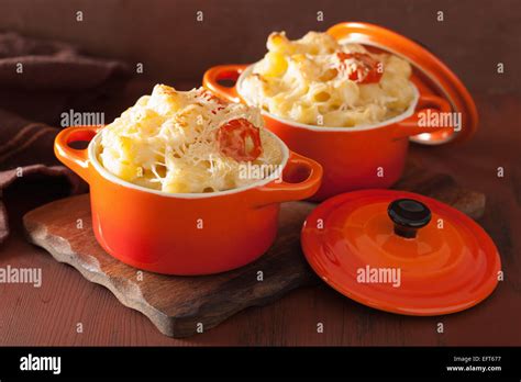 Baked Macaroni With Cheese In Orange Casserole Stock Photo Alamy