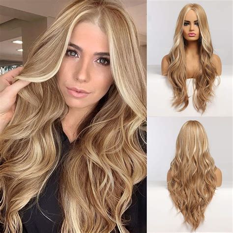 N NAYASA Long Wavy Synthetic Wig 24Inch Ombre Ash Blonde Wigs For Women