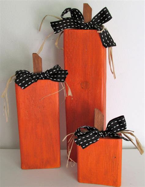 Hand Painted Wood 2x4 Pumpkins Set Of 3 Etsy Hand Painted Wood