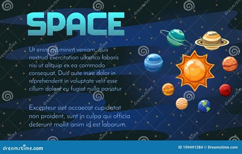 Space Vector Banner Design With Solar System Colorful Cartoon Planets