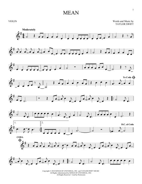 Mean By Taylor Swift Violin Solo Digital Sheet Music Sheet Music Plus