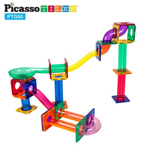 PicassoTiles Marble Run 50-Piece Magnetic Tile Race Track Toy Play Set | STEM Building ...