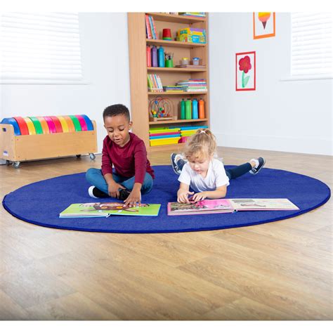 Plain Colour Round Classroom Carpet - Navy