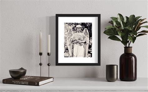 Black and White Cemetery Angel Art Matted Print - Etsy