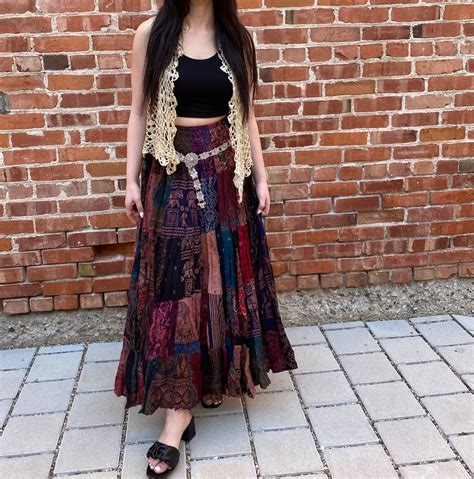 Long Boho Maxi Patchwork Skirt Hippie Grunge Fairycore Skirt Earthy