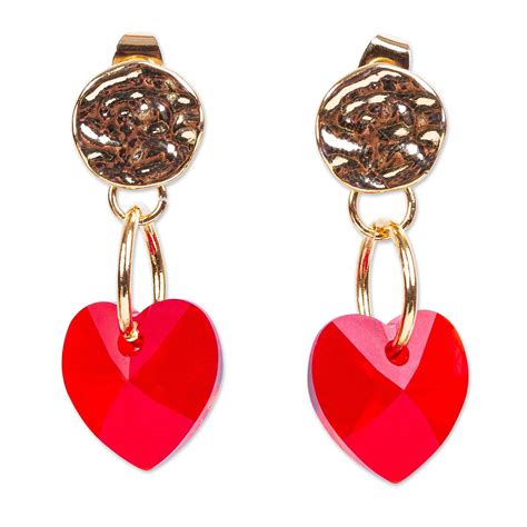 Unicef Market Swarovski Crystal Gold Plated Red Heart Earrings From Mexico Deep Love