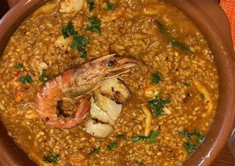 Arroz caldoso con rape langostinos y vieiras Receta de Saúl Cookpad