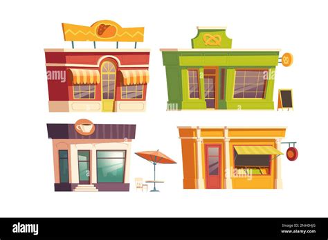 Fast Food Restaurant Building Cartoon Vector Illustration Facades Of