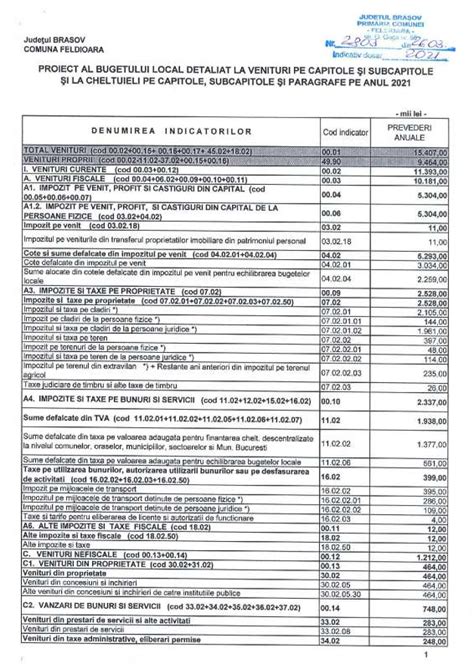 Proiect Al Bugetului Local Detaliat La Venituri Pe Capitole I