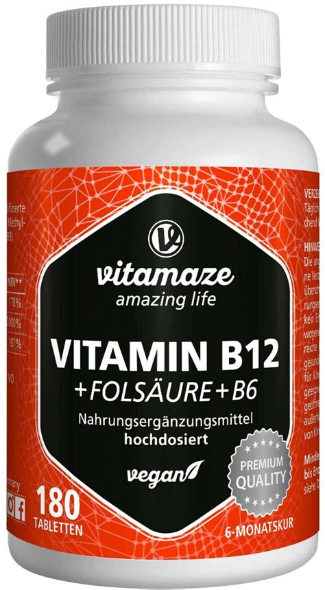 Vitamaze Vitamin B12 1 000µg hochdosiert Folsäure B6 vegane