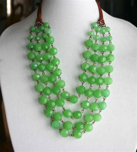 Chunky Lime Green Glass And Leather Necklace Lime Green And Etsy