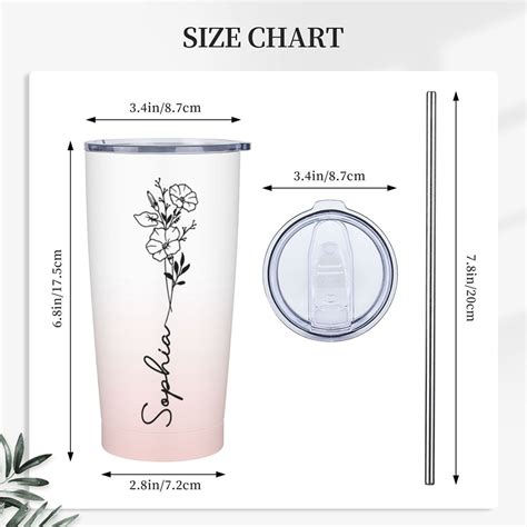 Personalized Birth Flower Gradient Tumbler With Name 20oz Stainless