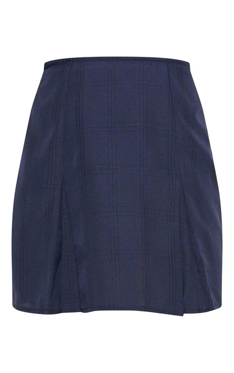 Navy Pleated Hem Check Mini Skirt Skirts Prettylittlething Ca