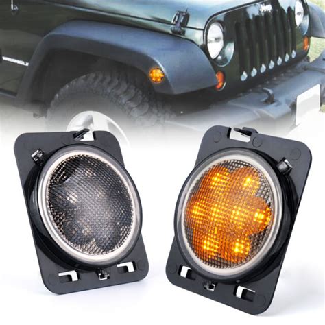 Front Fender LED Side Marker Light Smoke Lens For Jeep Wrangler JK JKU