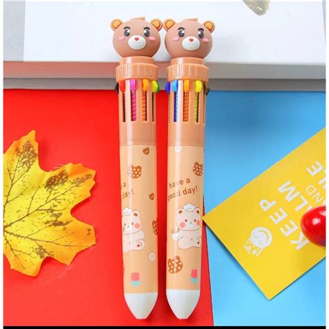 Jual Pulpen 10 Warna Pena Motih Beruang Pulpen Karakter Teddy Bear