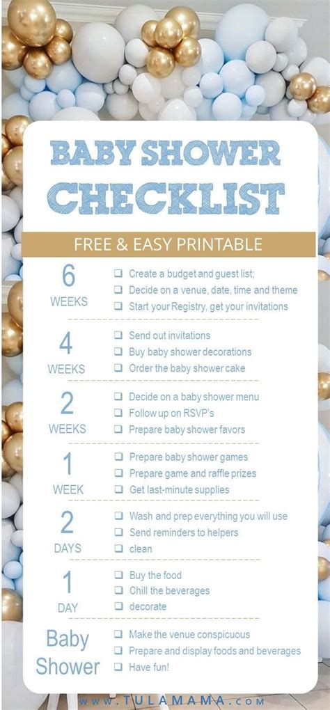 Baby Shower Checklist By Week Printable Pdf