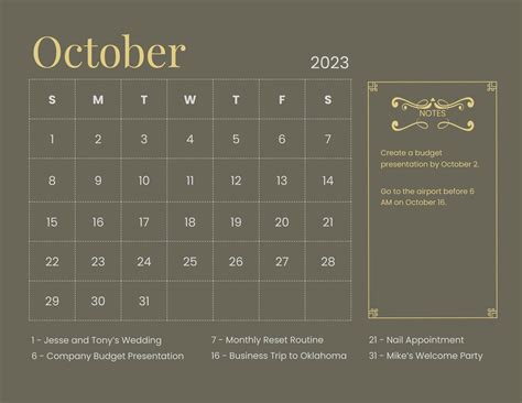 October Calendar Printable Template Calendar