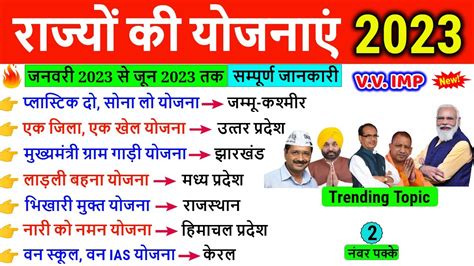 State Govt Schemes 2023 राज्यों की प्रमुख योजनाएं 2023 Current