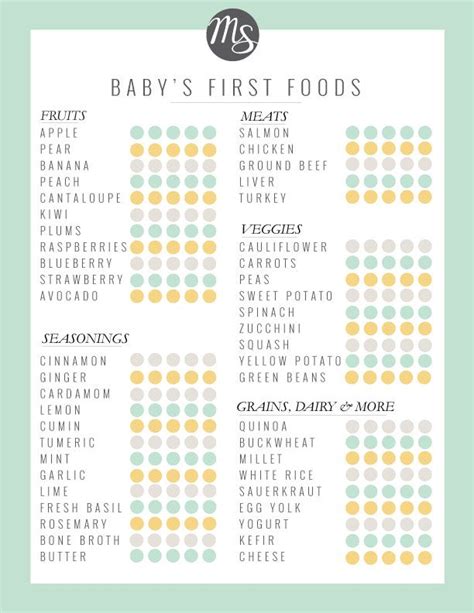 Printable Baby First Food Checklist