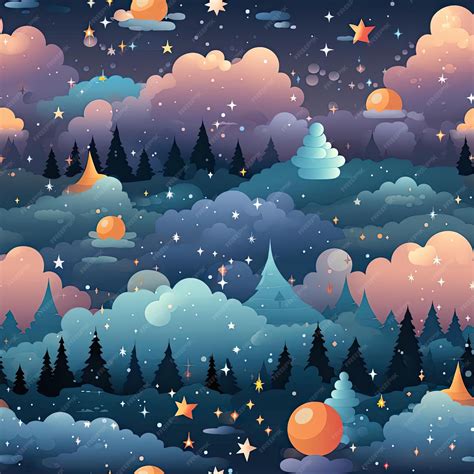 Premium AI Image | Seamless night sky background with clouds in a whimsical style tiled