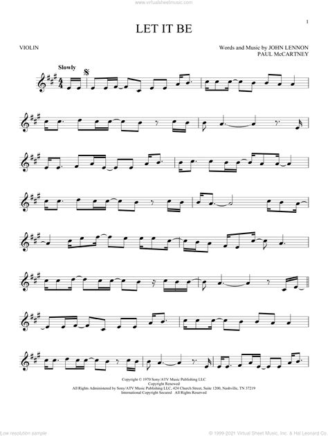 Beatles Let It Be Sheet Music For Violin Solo PDF Interactive