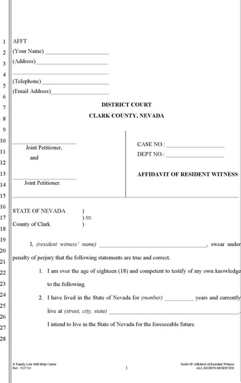 Nevada Affidavit Form Printable Form 2024