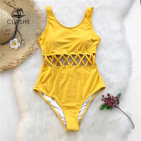 Cupshe Yellow Cutout Solid One Piece Swimsuit Women Plain Cross Sexy