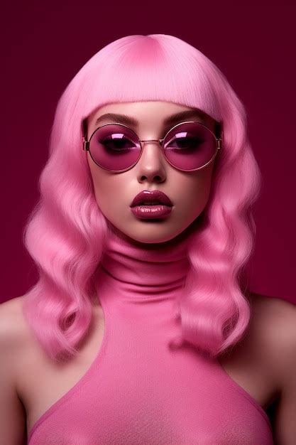 Premium Ai Image A Woman With Pink Hair And Sunglasses Is Wearing A Pink Dress And Pink Sunglasses