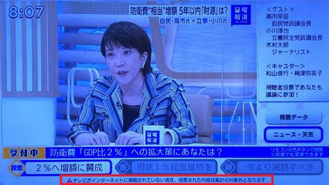 丘田 英徳 On Twitter 防衛費 「gdp比2％」への拡大にあなたは？ この設問に対し 生まれて初めてリモコンを使った テレビ投票