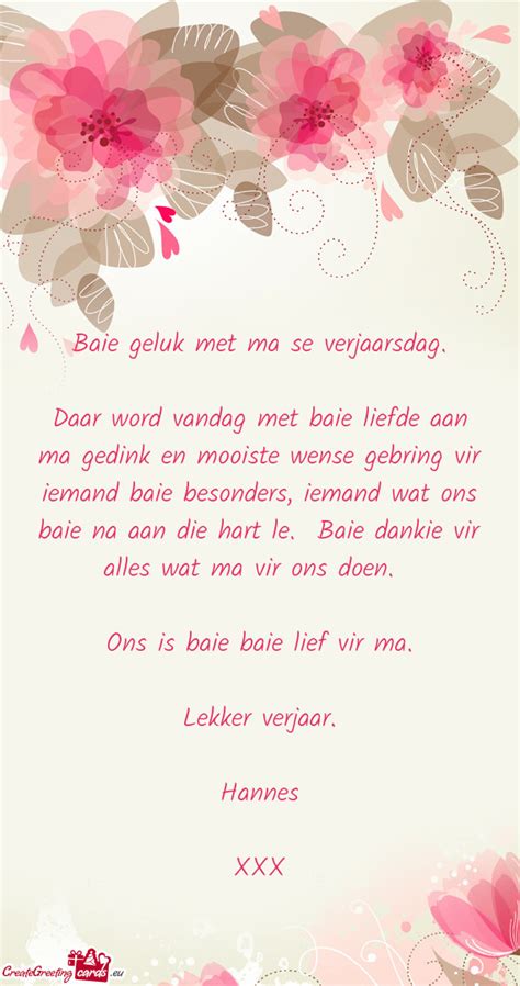 Baie Geluk Met Ma Se Verjaarsdag Daar Word Vandag Met Free Cards