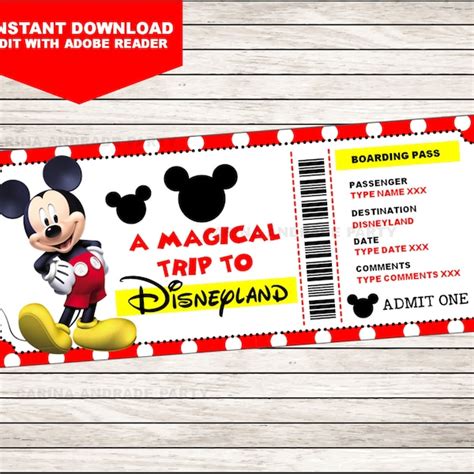 Personalized Disneyland Ticket Printable Etsy